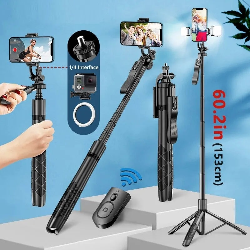 Cross-border Selfie Stick Double Fill Light Bluetooth-compatible Handheld Stabilizer Floor Telescopic Rod Stand For Live Streaming